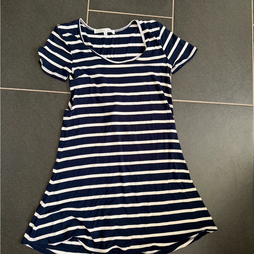 Lovers & Friends Navy and White Striped T-Shirt Dress with cutout size XS